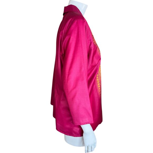 Liz Claiborne Woman XL Pink Button-Up Gold Metallic Details 3/4 Sleeve Blouse - Picture 7 of 11